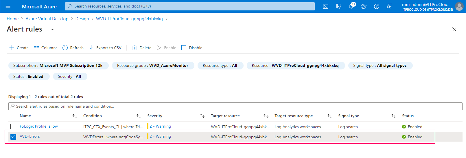 Get alerted if Azure Virtual Desktop fails - AVD Monitoring and alerting with Loganalytics / Azure Monitor