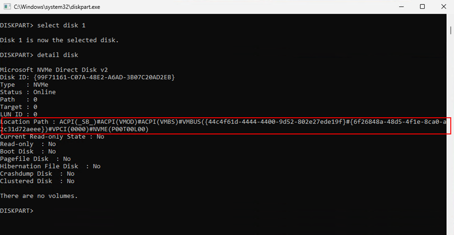 CMD Windows showing a randum ID of the 2nd disk