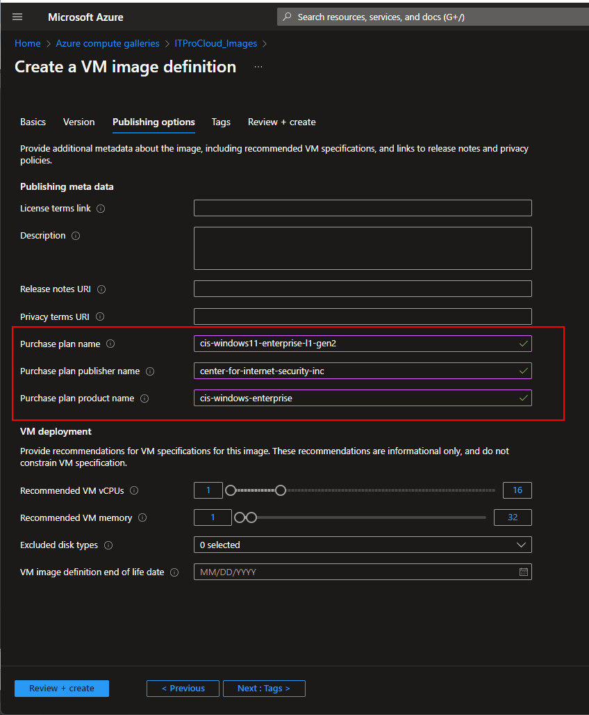 How to image a Golden Master VM based on a plan to a compute gallery definition