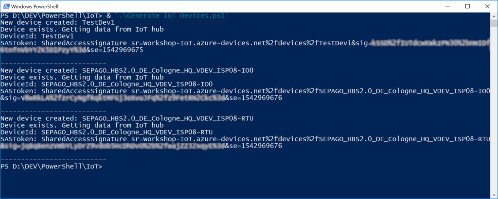 Creating devices for Azure IoT Hub with SAS token automatically